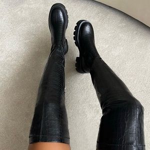 CROC PRINT CHUNKY THIGH HIGH BOOTS